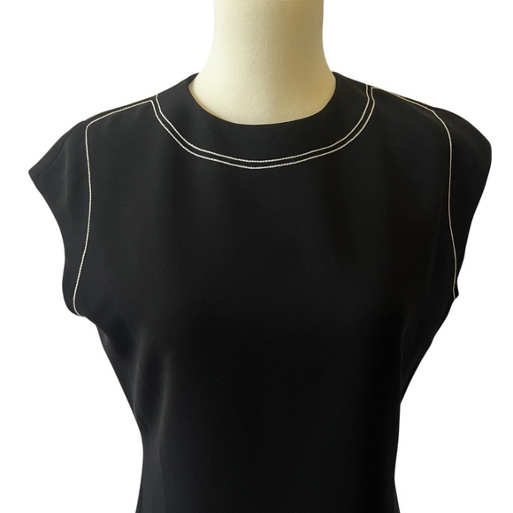 THEORY EMBROIDERED CAP SLEEVE SHIFT DRESS 6 MODERN CHIC CAREER CASUAL LUXURY - Picture 2 of 12